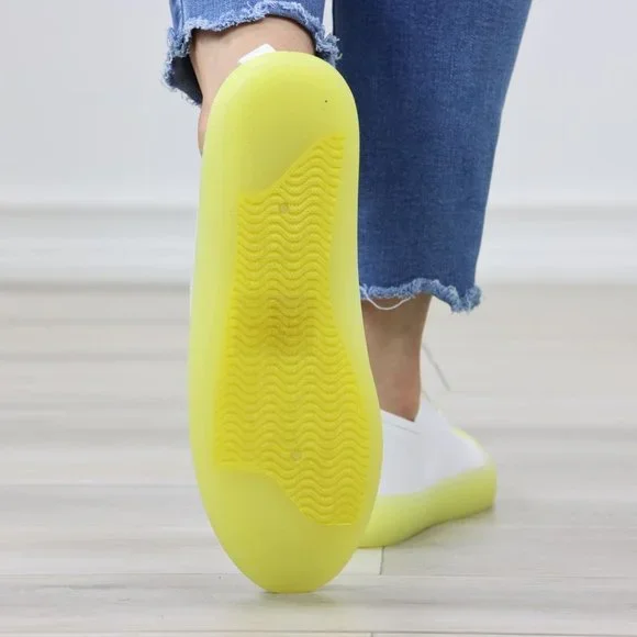 White & Neon Canvas Fabric Fashion Comfort Low Top Sneakers Shoes - Picture 14 of 14